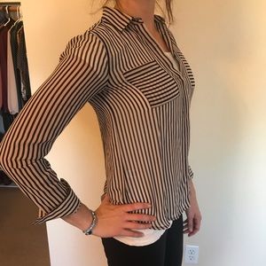 LOFT Black & Creme Striped Button Up